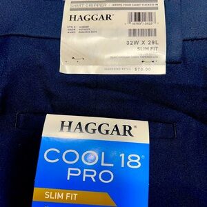 Mean haggar 32w X 29l slim fit navy blue casual dress work athletic golf pants